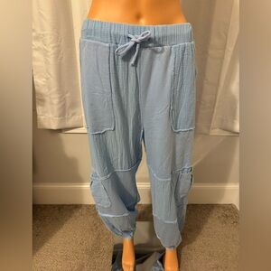 Cool POL size M blue multi fabric drawstring joggers new